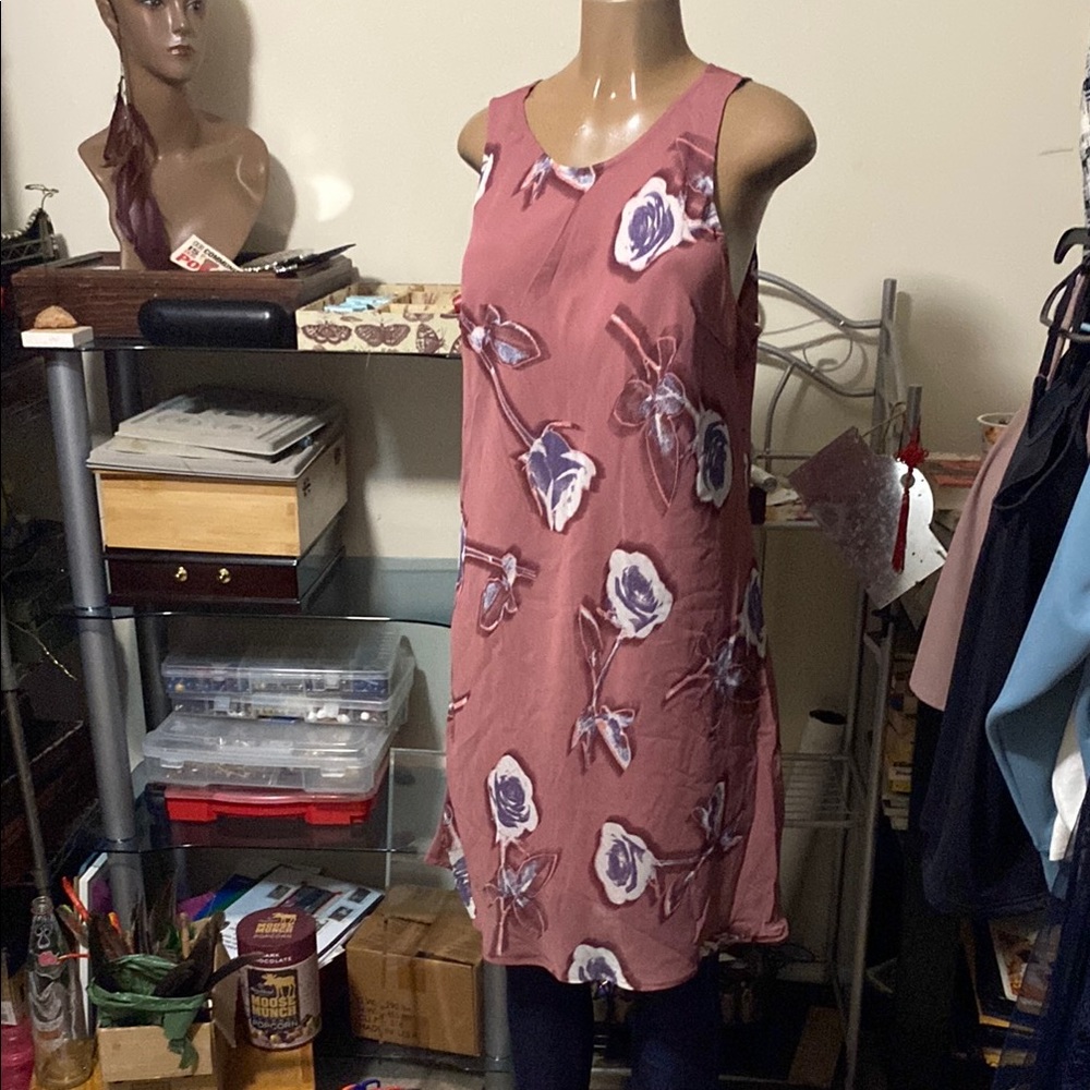 Floral Sleeveless Dress in Pink and Purple Roses